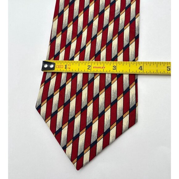 Le Bils Mens Silk Neck Tie Red & Gold Diagonal Striped Geometric Made in USA - Picture 7 of 8